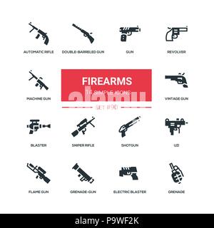 Schusswaffen - flaches Design style Icons einstellen Stock Vektor