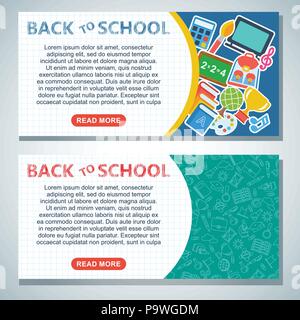 Zurück zwei horizontale Banner zur Schule Stock Vektor