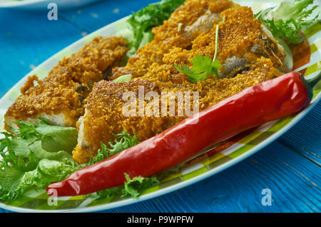 Mandeli Fisch Braten, Fisch gebraten in Goa Stil Stockfoto