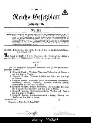 474 Deutsches Reichsgesetzblatt 1917 1430695 Stockfoto