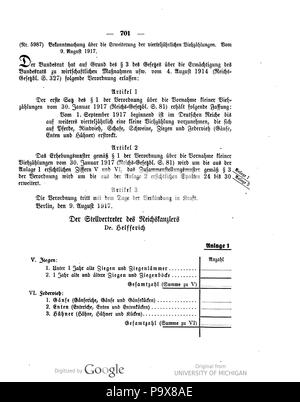474 Deutsches Reichsgesetzblatt 1917 143 0701 Stockfoto