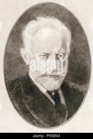 Pjotr Iljitsch Tschaikowski, 1840 - 1893, alias Peter Ilich Tchaikovsky. Russischen Komponisten der Romantik. Abbildung von Gordon Ross, US-amerikanischer Künstler und Illustrator (1873-1946), von lebenden Biographien der großen Komponisten. Stockfoto