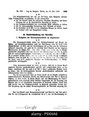 504 Deutsches Reichsgesetzblatt 1920 113 1035 Stockfoto