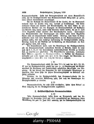 504 Deutsches Reichsgesetzblatt 1920 113 1038 Stockfoto