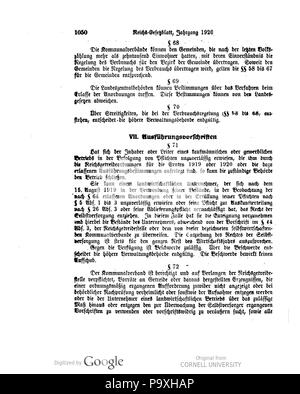 504 Deutsches Reichsgesetzblatt 1920 113 1050 Stockfoto