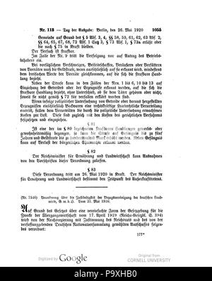 504 Deutsches Reichsgesetzblatt 1920 113 1055 Stockfoto