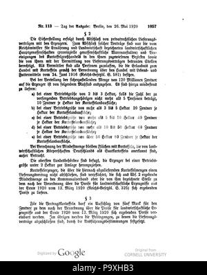 504 Deutsches Reichsgesetzblatt 1920 113 1057 Stockfoto