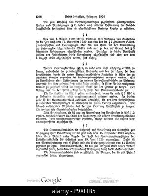 504 Deutsches Reichsgesetzblatt 1920 113 1058 Stockfoto