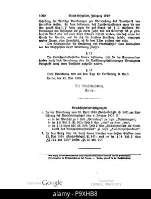 504 Deutsches Reichsgesetzblatt 1920 113 1060 Stockfoto