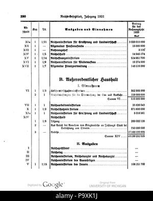 513 Deutsches Reichsgesetzblatt 1921 039 0390 Stockfoto