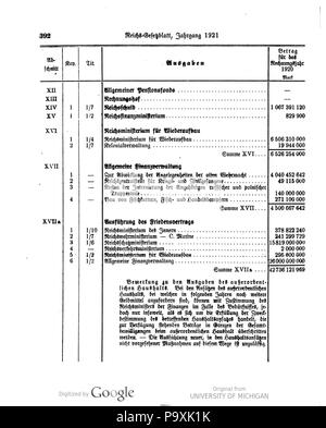 513 Deutsches Reichsgesetzblatt 1921 039 0392 Stockfoto