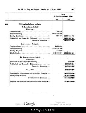 513 Deutsches Reichsgesetzblatt 1921 039 0397 Stockfoto