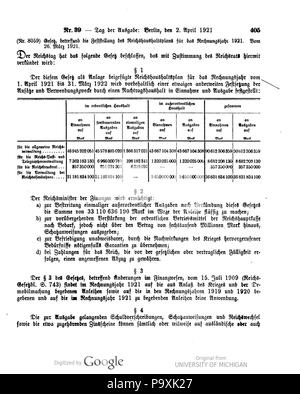 513 Deutsches Reichsgesetzblatt 1921 039 0405 Stockfoto