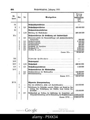 513 Deutsches Reichsgesetzblatt 1921 039 0424 Stockfoto