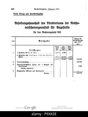 513 Deutsches Reichsgesetzblatt 1921 039 0432 Stockfoto