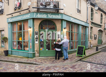 Kleine unabhängige Restaurant, Bayeux, Normandie, Frankreich Stockfoto