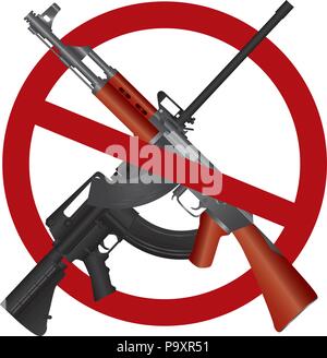 Sturmgewehr AR15 AK47 Gun Ban Symbol isoliert auf weißem Hintergrund Abbildung Stock Vektor