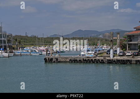 Blick auf den Hafen Fischerhafen Fugang, Taiwan April Stockfoto