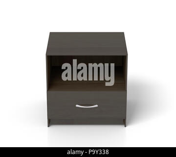 Dunkelbraun leer Nachttisch auf weißem Hintergrund. Mit Beschneidungspfad um Nachttisch isoliert. 3D-Darstellung Stockfoto