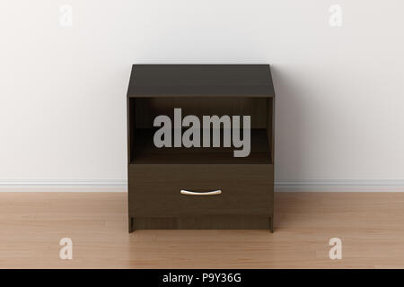 Leere dunkelbraun Nachttisch in Home Interior. Mit Beschneidungspfad um Nachttisch isoliert. 3D-Darstellung Stockfoto