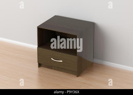 Leere dunkelbraun Nachttisch in Home Interior. Mit Beschneidungspfad um Nachttisch isoliert. 3D-Darstellung Stockfoto