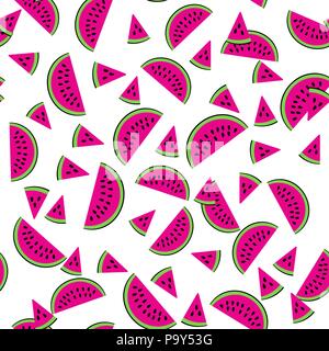 Wassermelone nahtlose Muster. Vector Hintergrund mit niedlichen Wassermelone Slice. Stock Vektor