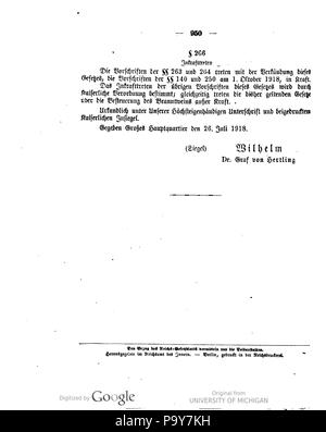482 Deutsches Reichsgesetzblatt 1918 099 0950 Stockfoto