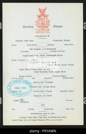 630 ABENDESSEN (by) VICTORY HOTEL (at) "Put-in-Bay-INSEL, SEE ERIE, OH" (HOTEL gehalten ;) (NYPL Hades -274321-468596) Stockfoto