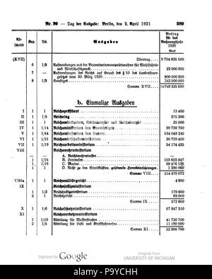 513 Deutsches Reichsgesetzblatt 1921 039 0389 Stockfoto