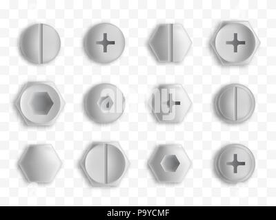 Set aus Metall Schrauben und Bolzen isoliert. Vector Illustration Stock Vektor