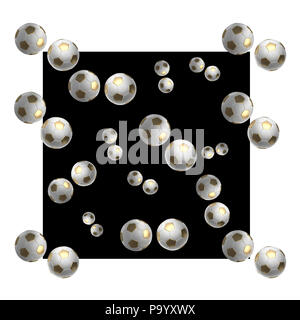 Führung Konzept goldenen Fußball-Kugeln auf schwarzen und weissen Fensterrahmen Hintergrund Meisterschaft 3 isolierte d Abbildung Stockfoto