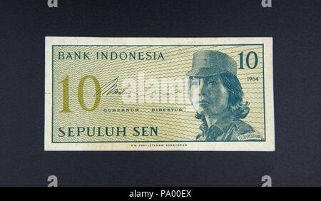 Bank von Indonesien 1964 10 Sepuluh Sen Bank Note. Stockfoto