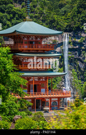 Kumano Kodo Pilgerweg. Nachisan Seiganto-ji-Tempel und Nachi Wasserfall. Nachisan. Nakahechi Route. Präfektur Wakayama. UNESCO. Japan Stockfoto