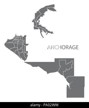 Anchorage Alaska Stadtplan mit nachbarschaften Grau Abbildung silhouette Form Stock Vektor