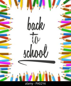 Bleistifte um Wörter geordnet zurück zu Schule farbige Stock Vektor