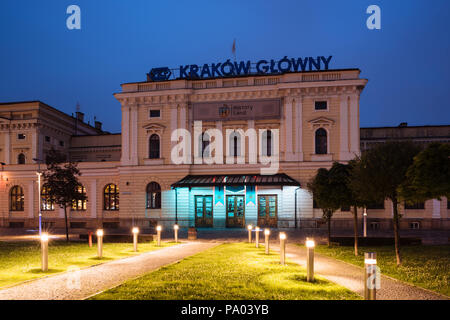 Krakau, Polen - 19 Juli, 2018: Das Gebäude der Main tain Bahnhof in Krakau. Krakau Glowny. Stockfoto