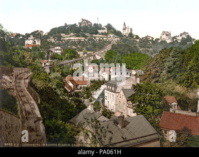 . Englisch: Loschwitz bei Dresden (Sachsen, Deutschland) - Seilbahn English: Loschwitz bei Dresden (Sachsen, Deutschland) - Standseilbahn. Zwischen 1890 und 1905 591 Dresden Loschwitz Standseilbahn 1900 Stockfoto
