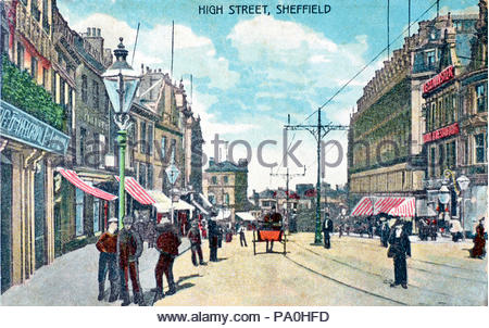 High Street, Sheffield, Alte Ansichtskarte von 1907 Stockfoto