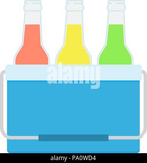 Gefrierschrank - Tasche in blauer Farbe. Vector Illustration der Getränke in einem kleinen Kühlschrank. Kühltasche. Isolierte Vector Illustration auf weißem Hintergrund. Stock Vektor