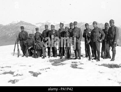653 Erster Weltkrieg, Tableau, Uniform, Männer, Waffe, Berg, Winter, Schnee, Medaille Fortepan10771 Stockfoto