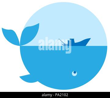Das Meer, die Silhouette eines Fischerboot und Fisch, frischen Fisch, minimalistischen Logo Stock Vektor