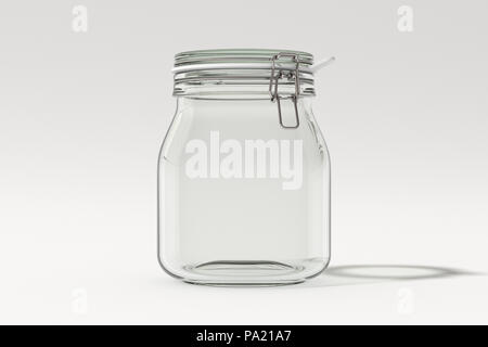 Leere Glas Glas mit Schelle Deckel. Auf weißem Hintergrund mit Beschneidungspfad um jar isoliert. 3D-Darstellung Stockfoto