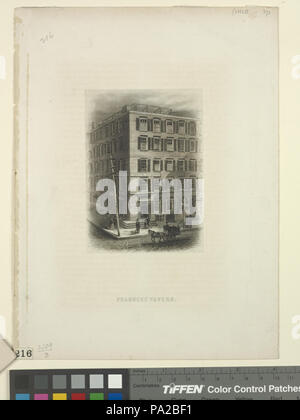 672 bestehenden Fraunces Tavern". Zeichen auf der Gebäude, die auf jeder der beiden - Washington's Hauptquartier. Ein Pferd, zwei - fahrbare Stapler im Vordergrund (NYPL Hades -1803588-1659262) Stockfoto