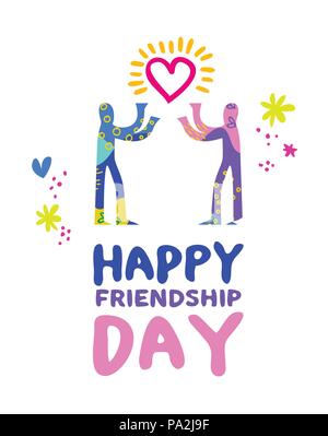 Glückliche Freundschaft tag Grußkarte Illustration, Hand gezeichnet Freunde Liebe in farbenfrohe abstrakte Kunst Stil. EPS 10 Vektor. Stock Vektor