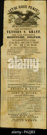 613 Wahl Flugblatt mit dem Titel "lassen Sie uns Frieden haben! Zu den Abstimmungen für Grant und Colfax", 1868 Stockfoto