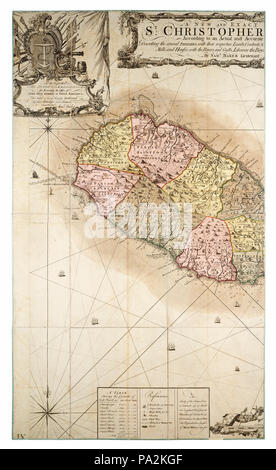 Eine neue und genaue Karte der Insel St Christopher in Amerika nach einer tatsächlichen und genaue Erhebung im Jahr 1753 aus Stockfoto