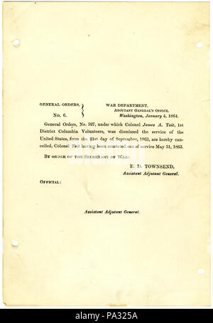 698 Allgemeine Aufträge, Nr. 6, Krieg Abteilung, der Adjutant General Office, Washington, 4. Januar 1864 Stockfoto