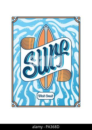 Es ist ein farbiges vector Abbildung: Darstellung einer Surfboard Gleiten auf den Wellen des Ozeans Stock Vektor