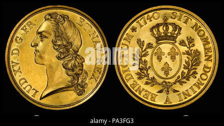 . Englisch: Frankreich, Gold écu (1740-A), Louis XV. Ein Essai oder Muster Münze. 1740 (Münze), 2010 (Bild) 668 Frankreich 1740 - ein Ecu in Gold (Louis 15) Essai Stockfoto