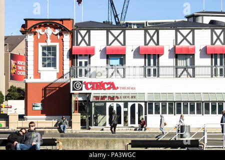 Wellington, Neuseeland - Juni 4, 2016: Die Circa-Theater ist eine Ikone Schauspielhaus auf Wellington's Waterfront entfernt. Stockfoto